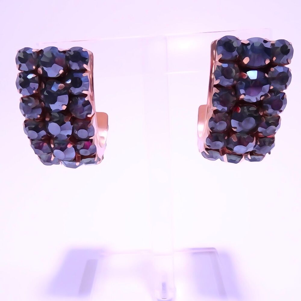NEW Designer Women's Light Blue Crystal Curved Chunky Crystal Earrings
